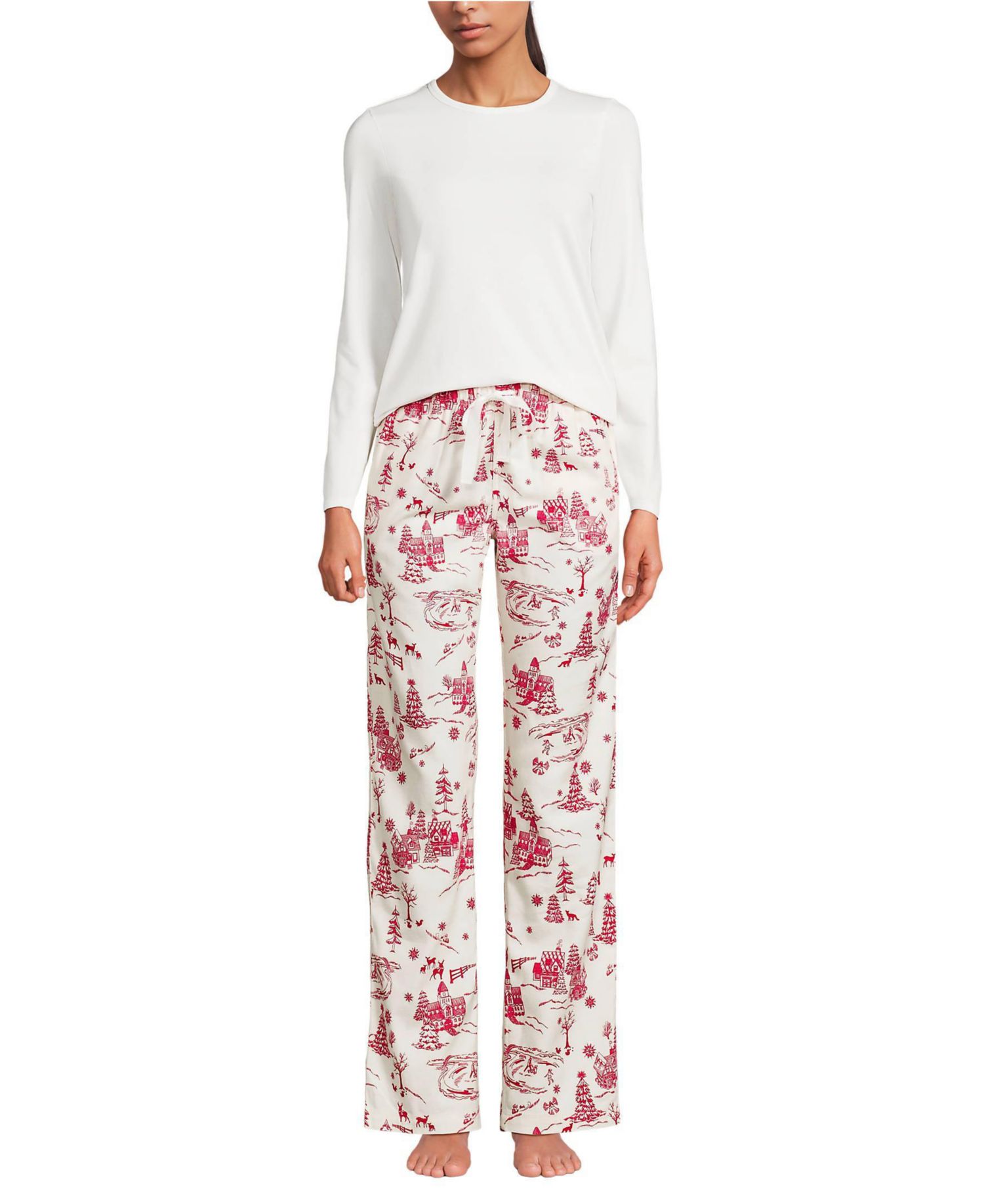 Women's Pajama Gift Set - Knit Long Sleeve Top and Flannel Pants