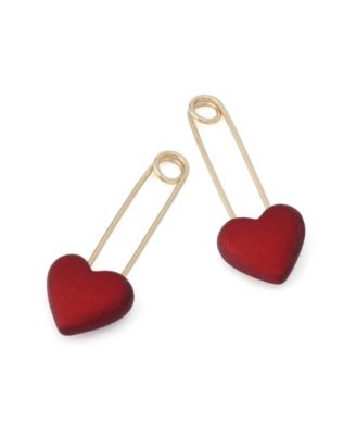 Red Love Spell Heart Safety Pin Drop Earrings