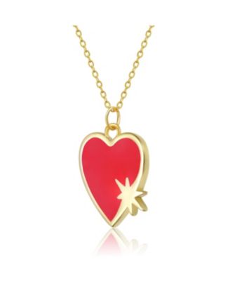 Teens 14K Gold Plated with Red Enamel Heart & Starburst Design Pendant Necklace