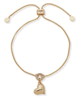 DKNY - Gold-Tone Crystal Puffy Heart Slider Bracelet