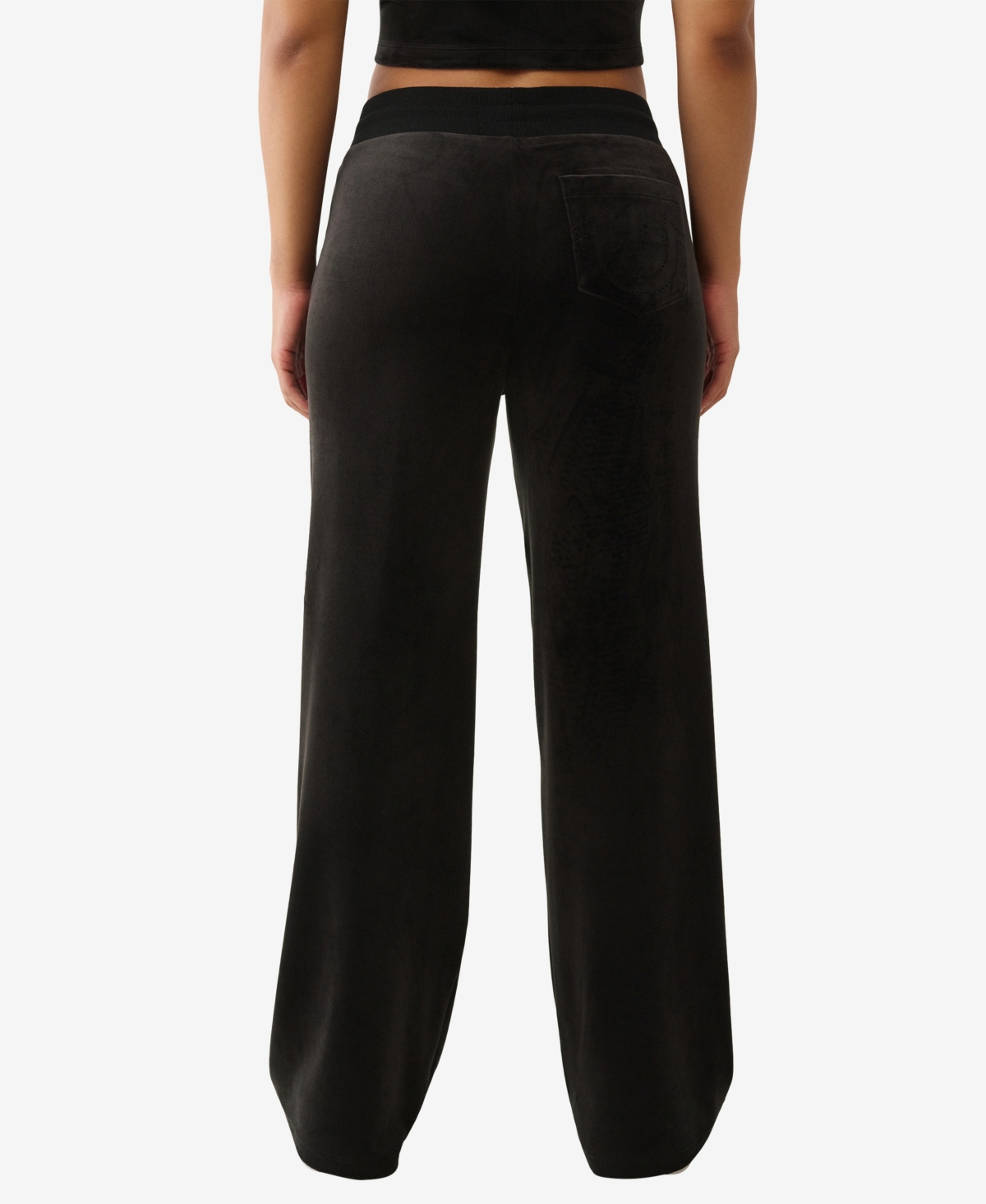 True Religion Women's Crystal Horseshoe Velour Straight Leg Sweatpant In Black