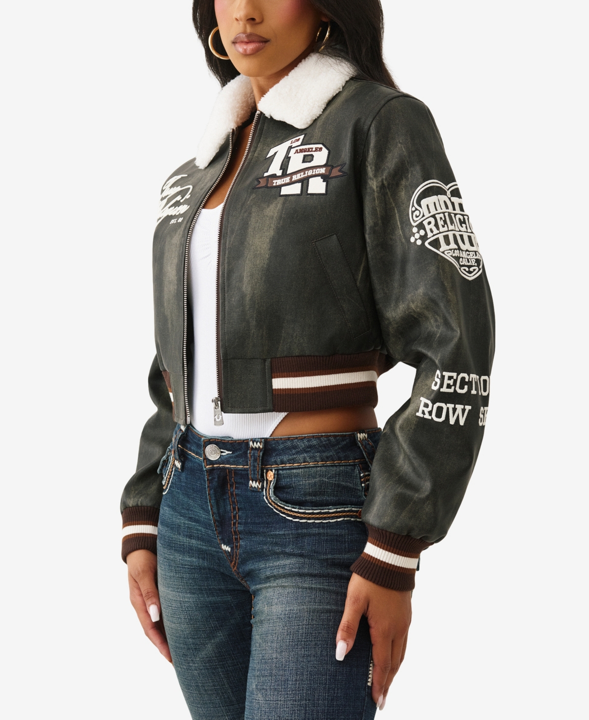 True Religion Women's Sherpa Collared Aviator Jacket