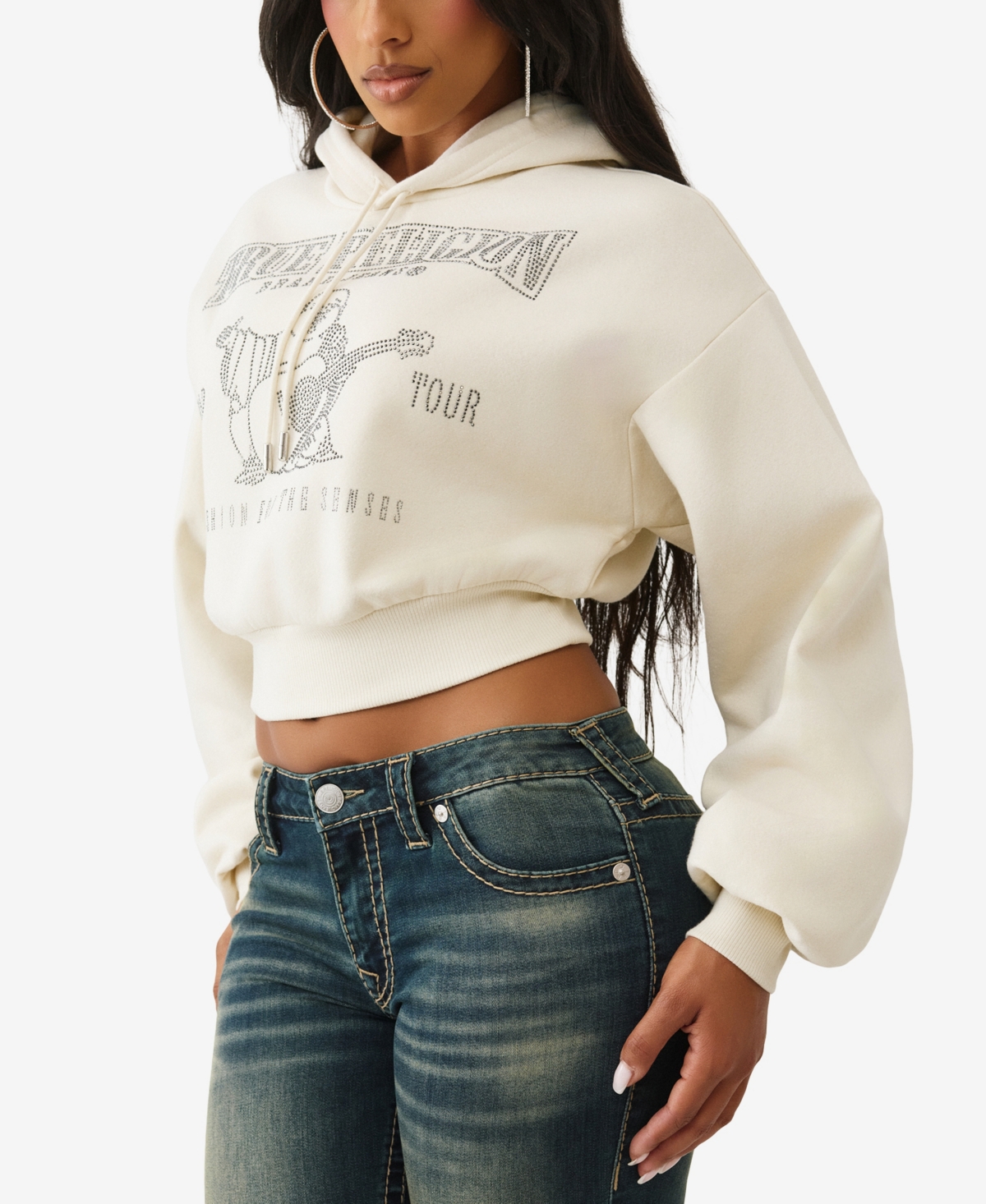 True Religion Women's Crystal Cropped Pullover Hoodie