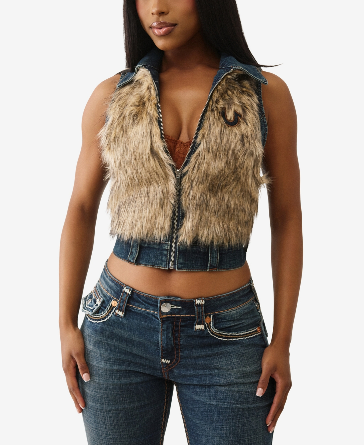True Religion Women's Fur Denim Vest