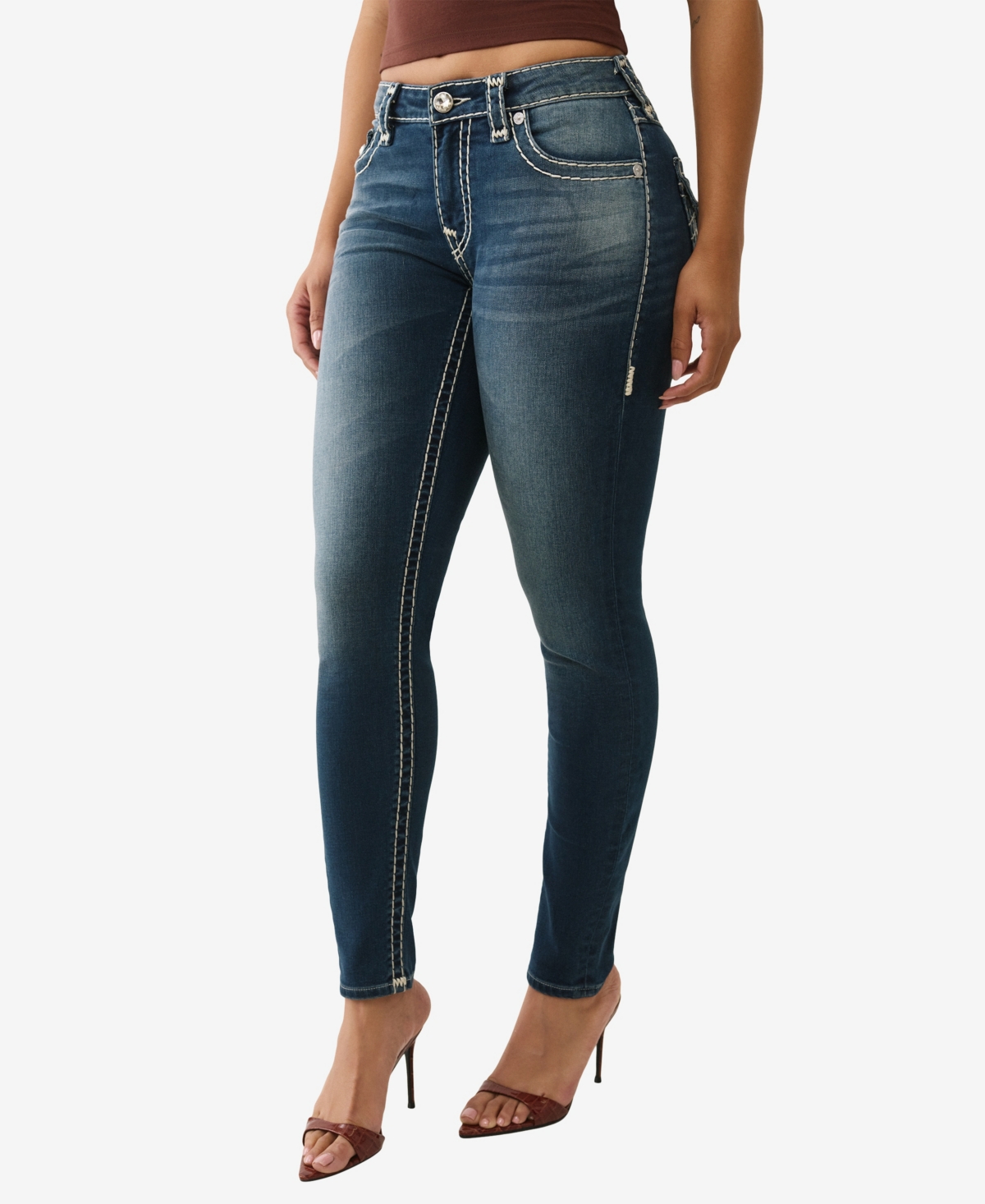 True Religion Women's Jennie Skinny Flap Super T Jeans In Blue