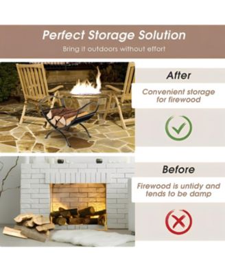 19 Inch Folding Fireplace Log Rack with Convenient Handle