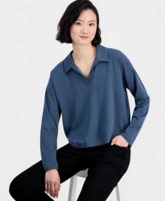 Petite Boxy Long-Sleeve Henley Top