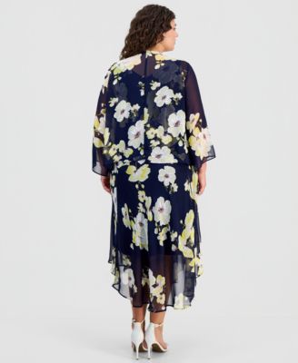Plus Size Floral Print Open-Front Chiffon Jacket Dress
