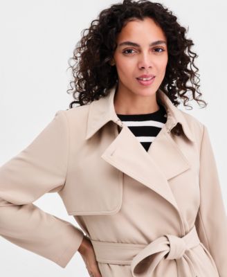 Women's Short Belted Crepe Trench Coat