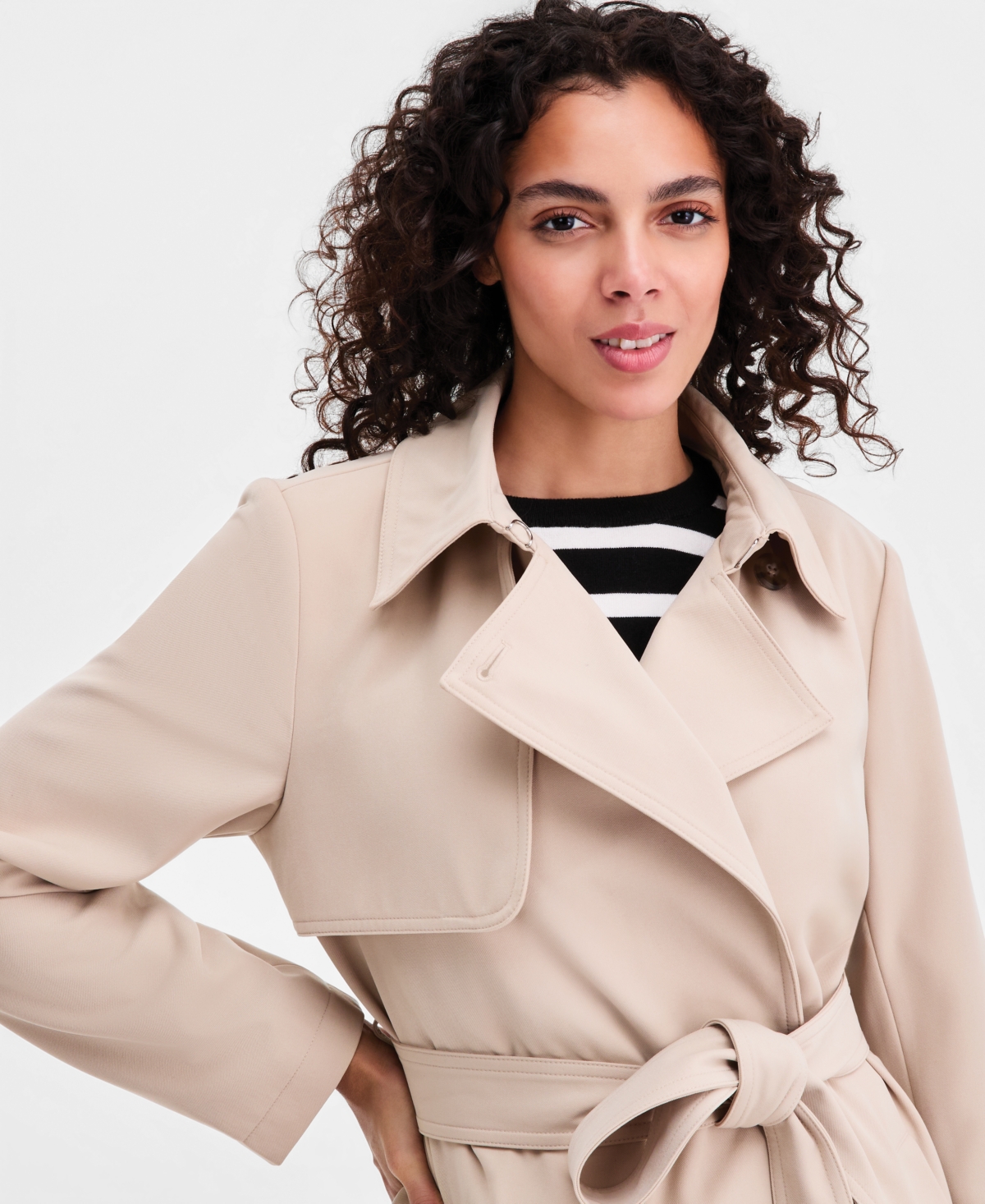 Calvin Klein Women's Short Belted Crepe Trench Coat