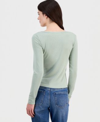 Juniors' Picot-Trim Pointelle Cardigan Knit Long-Sleeve