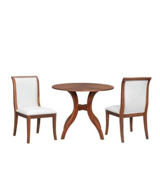 3-Piece Round Dining Table Set, 39.4" Solid Wood Table with Inlaid Top and 2 Upholstered Chairs for Kitchen