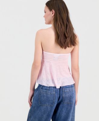 Juniors' Textured Strapless Top with Hardware