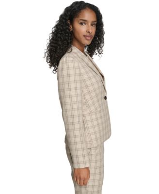Women's Plaid One Button Blazer Jacket
