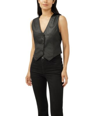 Women's Black Coated Denim Vest