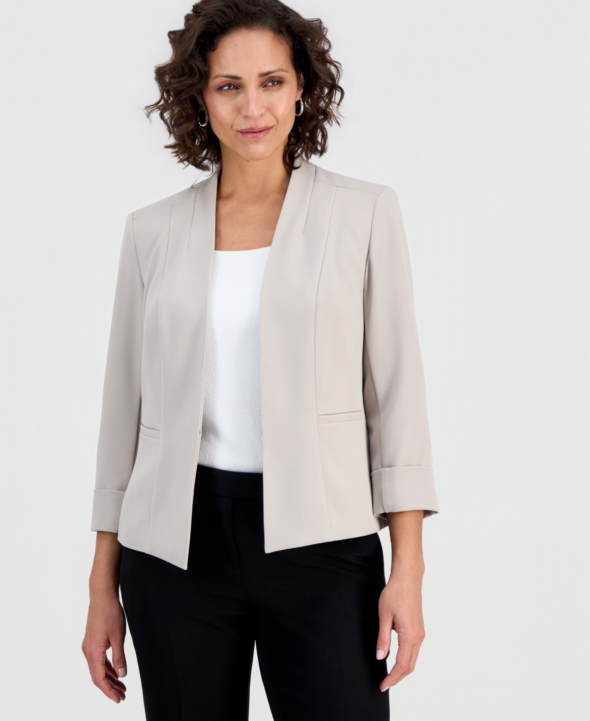 Kasper 3/4-Sleeve Kiss-Front Blazer, Regular & Petite - Summer Straw