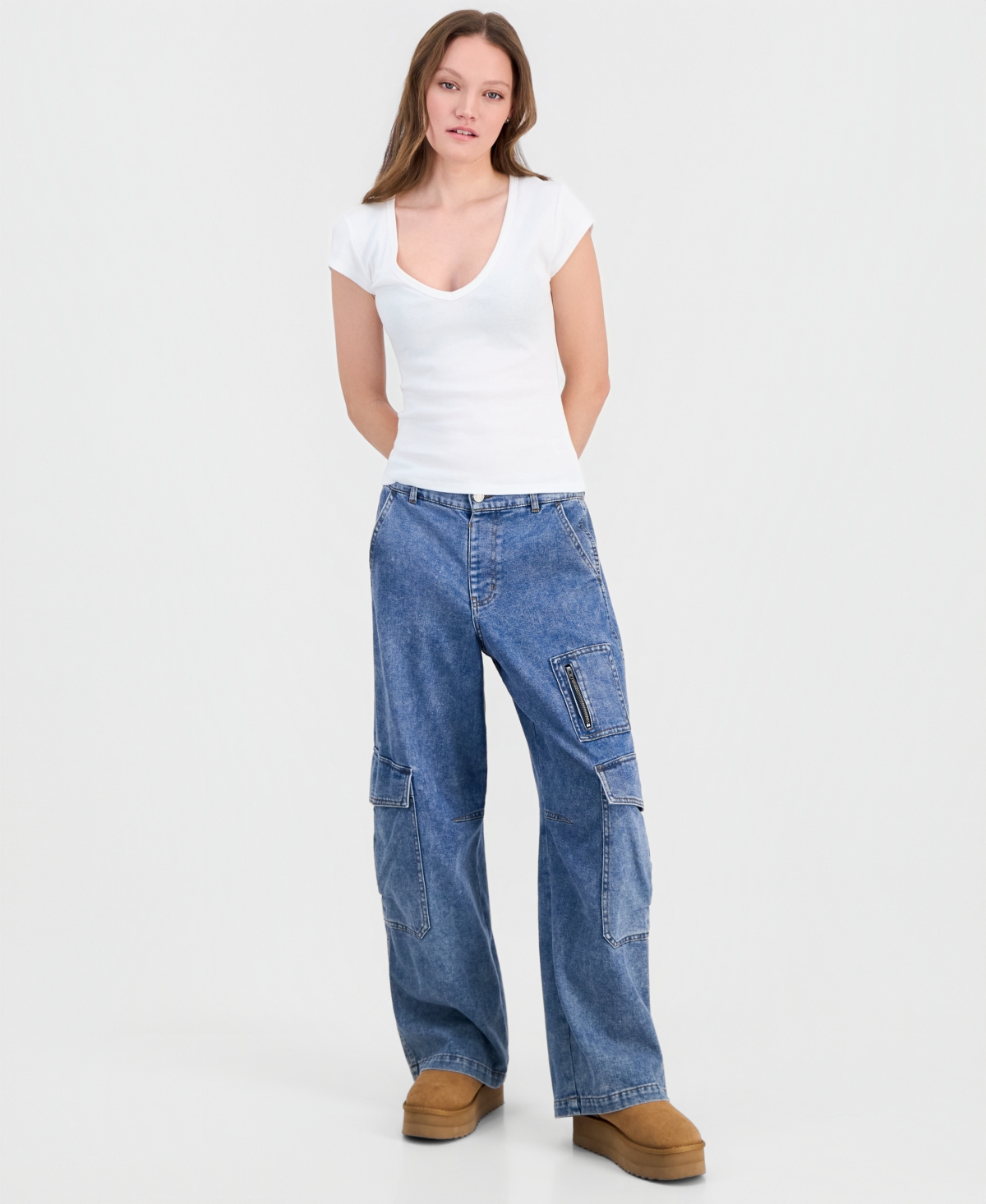 Derek Heart Juniors' V-Neck Cap-Sleeve Cotton T-Shirt