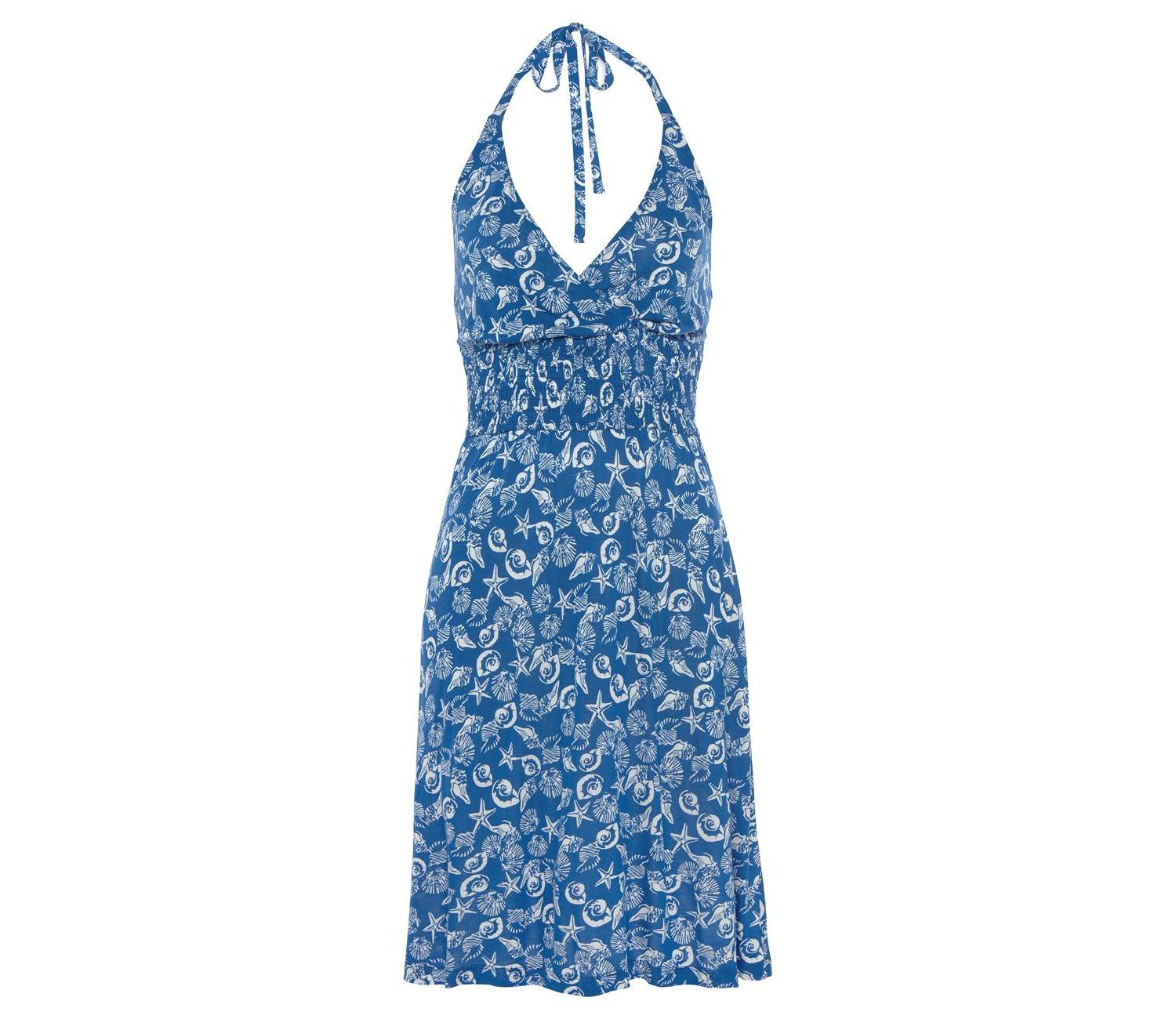 Women's Viscose Printed Halter A-Line V-Neck Short Dress