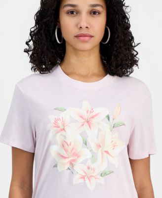 Juniors' Lily Flower Crewneck Short-Sleeve T-Shirt