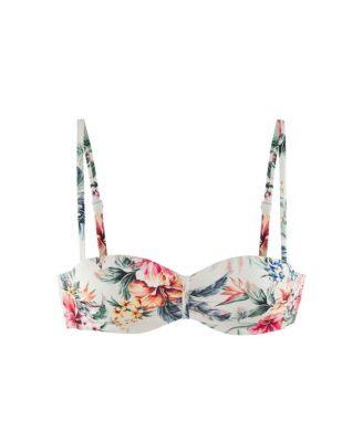 Women's Tropical Print Bandeau Bikini Swimsuit Top Bra Sizing