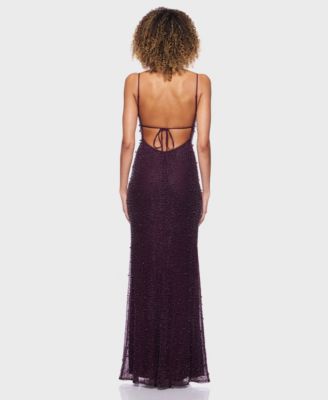 Juniors' Embellished Cowlneck Sleeveless Gown