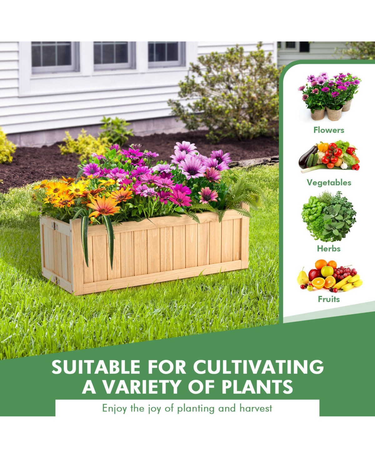 Sugift Folding Wooden Raised Garden Bed with Removable Bottom for Herbs Fruits Flowers