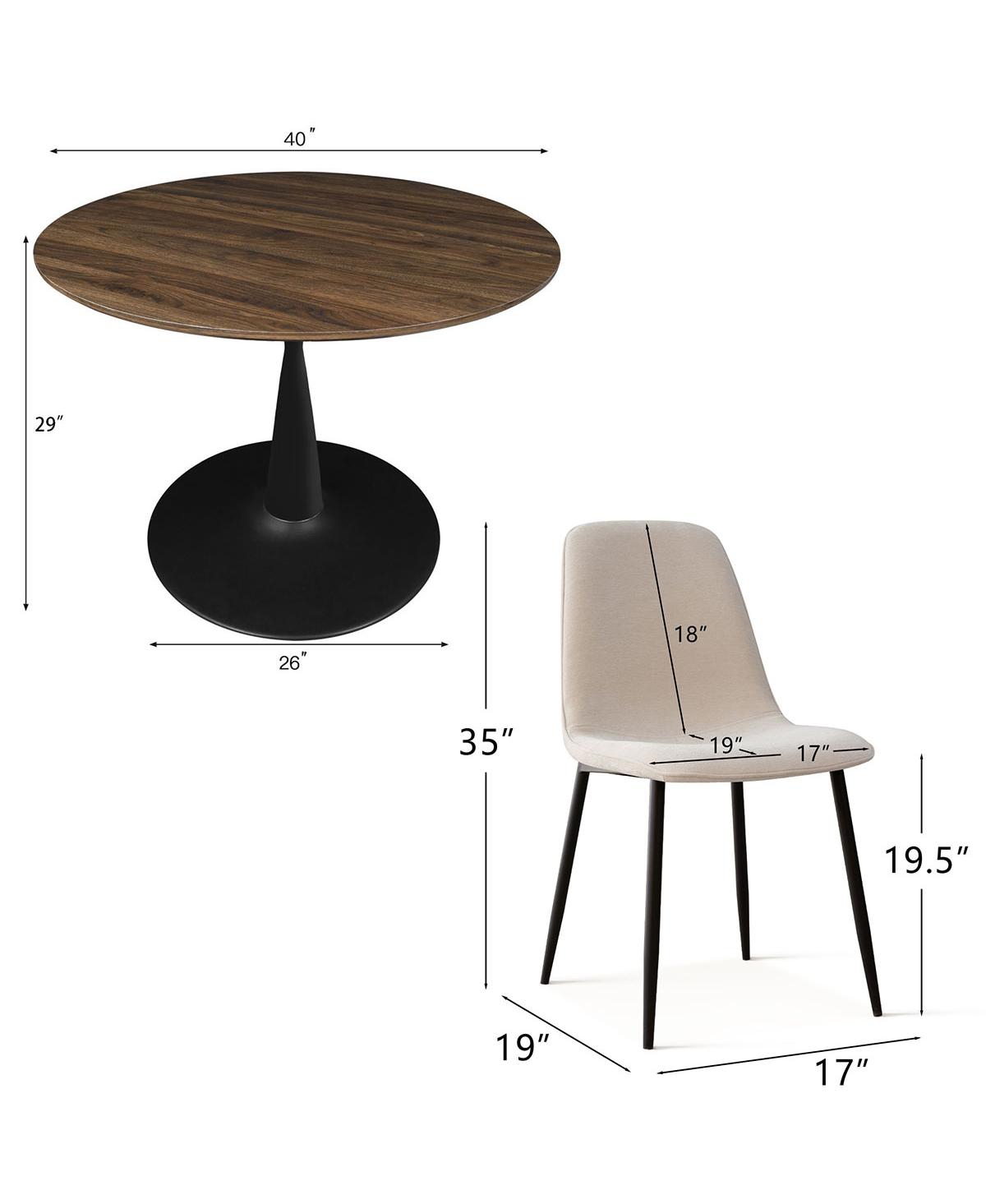 Maison Boucle 5-Piece Round Dining Table Set with Metal Base and Walnut Top, Modern Kitchen Chairs for 4, Space-Saving Small