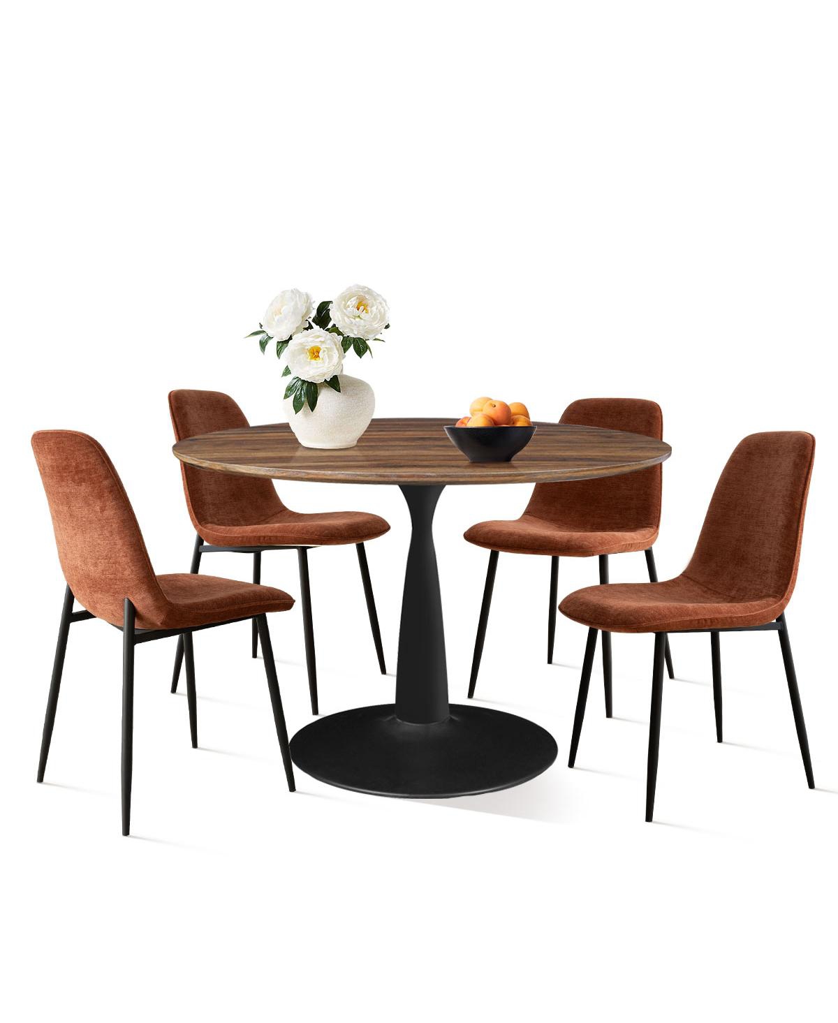 Maison Boucle 5-Piece Round Dining Table Set with Metal Base and Walnut Top, Modern Kitchen Table and Chairs for 4, Space-Saving Small Dining Set