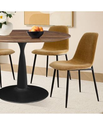 5-Piece Round Dining Table Set with Metal Base and Walnut Top, Modern Kitchen Table and Chairs for 4, Space-Saving Small Dining Set