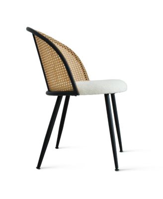 5-Piece Round Dining Table Set with Faux Rattan Back Chairs, Walnut MDF Top and Metal Base, Small Kitchen Table Set for 4