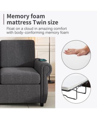57.9" Orisfur Pull Out Sofa Bed Loveseat Sleeper with Twin Size Memory Mattress with Two USB Ports for Living Room Spaces