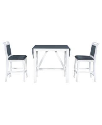 3-Piece Wood Drop Leaf Counter Height Dining Table Set with 2 Upholstered Chairs