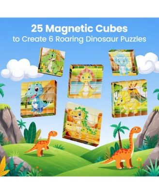 ST9 25-Piece Magnetic Dinosaur Puzzle Blocks – 6 Puzzles in One, STEM Learning Toy for Kids Ages 3+