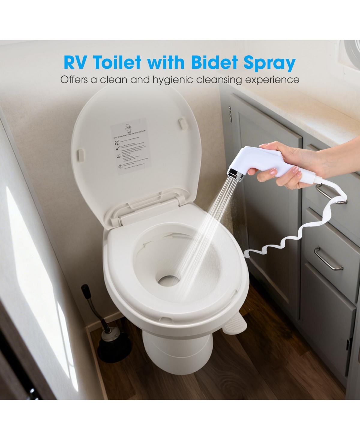 Yescom Rv Camper Toilet Gravity Flush Elongated 20" High w/ Bidet Spray Trailer Caravan