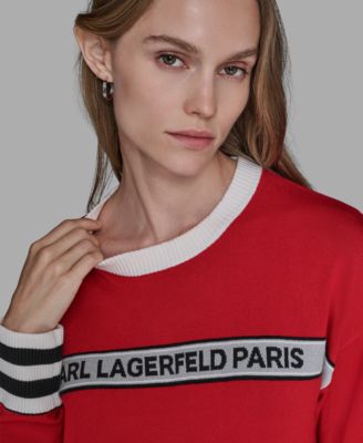 Women's Crew Neck Logo Striped Sweater