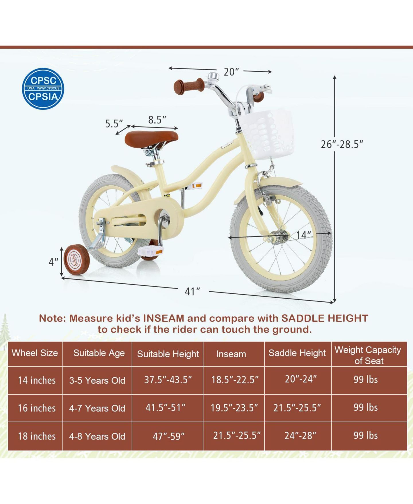 Детская игрушка SUGIFT 14 Inch Adjustable Kids Bike with Training Wheels, Ages 3-8, цвет: Жёлтый — фото 4