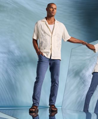 Men's Embroidered L-Shape Short-Sleeve Button-Down Shirt