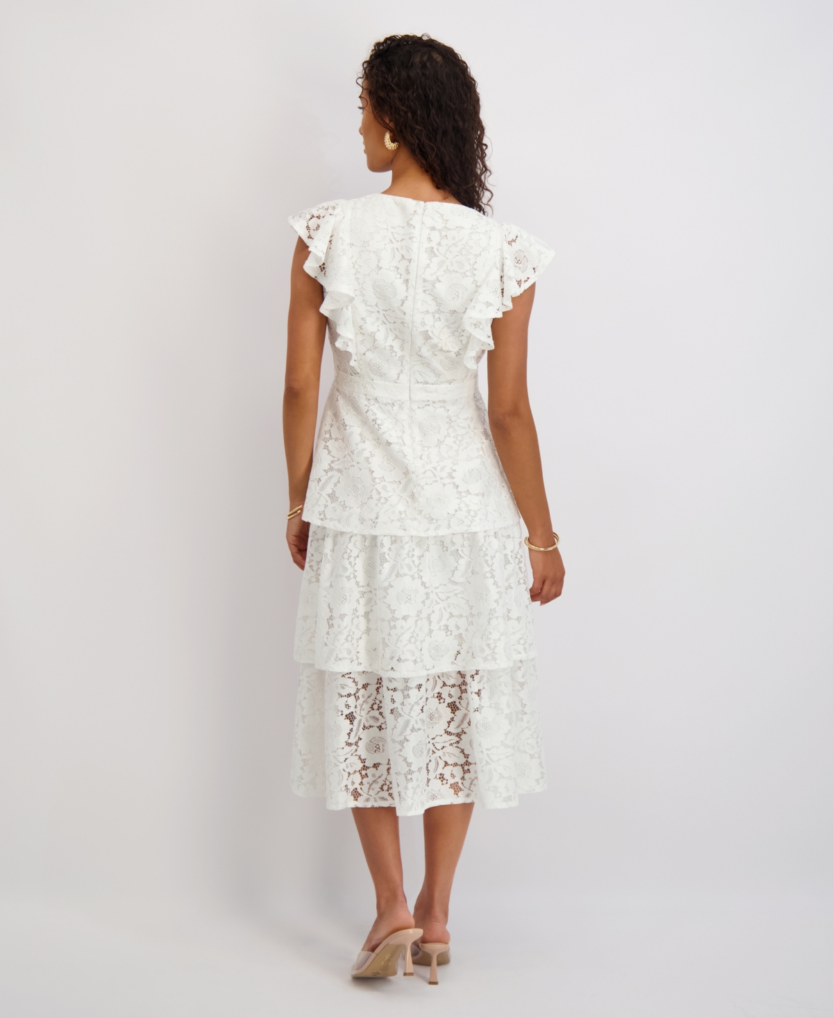 kensie Women's Tiered Lace Midi Dress