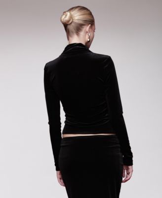 Women's Velvet Surplice Mock Neck Top
