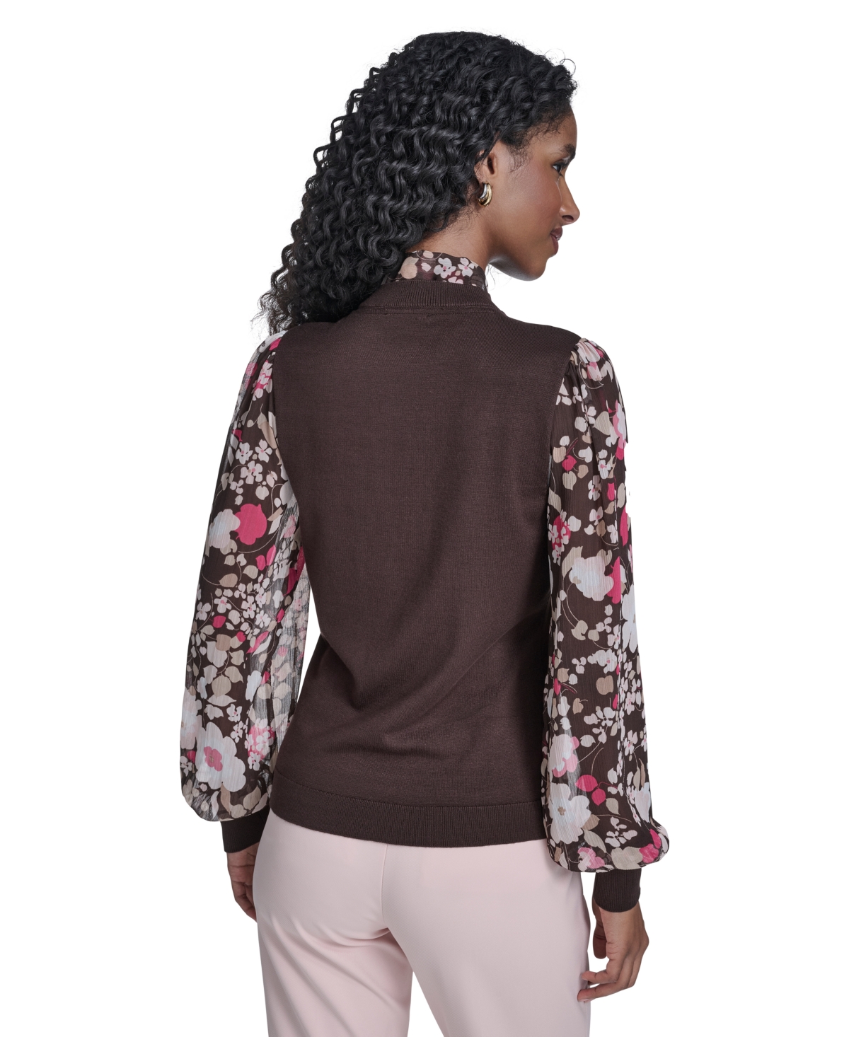 Tommy Hilfiger Women's Mixed Media Tie Neck Sweater In Multi