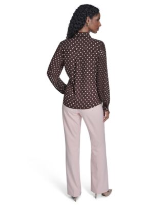 Women's Dot Pleated-Sleeve Button-Up Top
