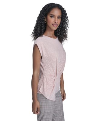 Women's Floral Clip Draped Crewneck Top