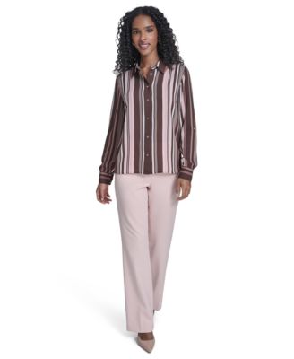 Women's Slim-Fit Striped Button Up Top