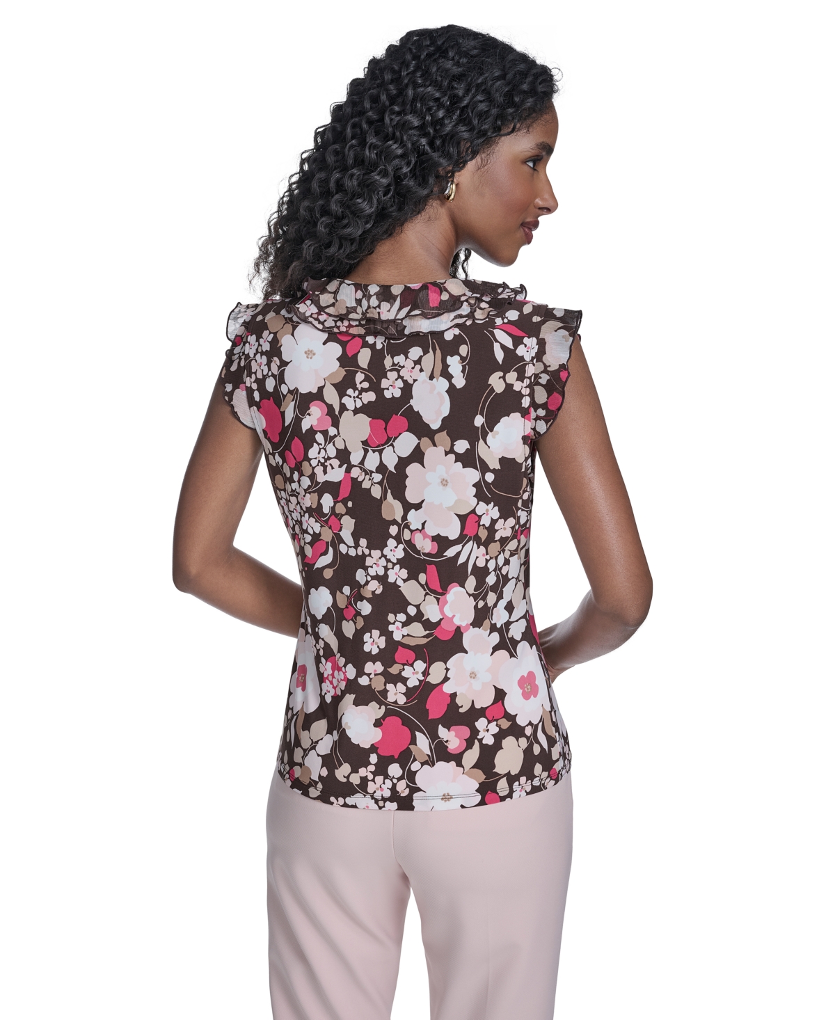 Tommy Hilfiger Women's Floral Mixed Media Ruffle Top