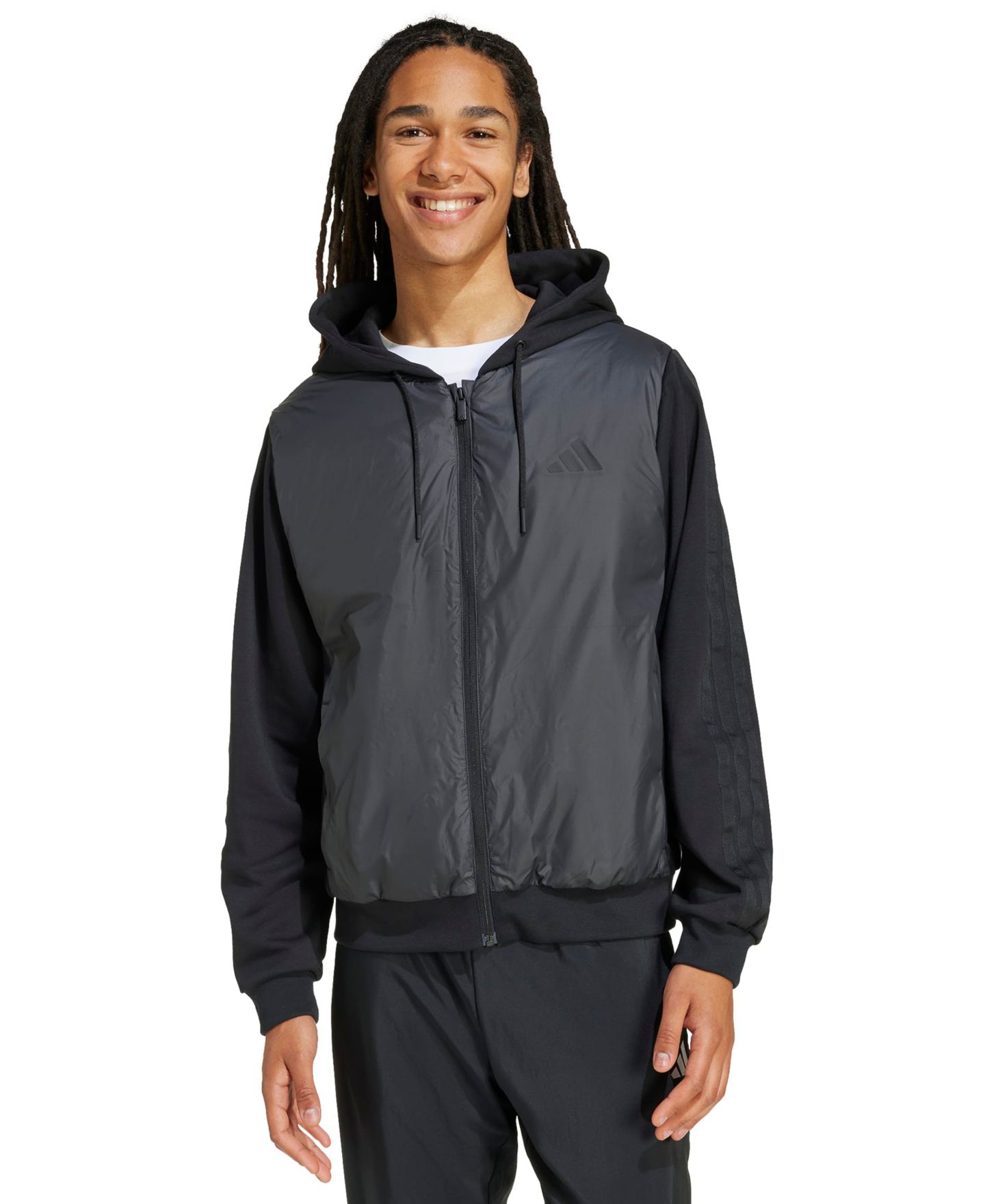 Мужская куртка adidas Essentials 3-Stripes Insulated Sportswear Hooded, цвет: Чёрный — фото 1