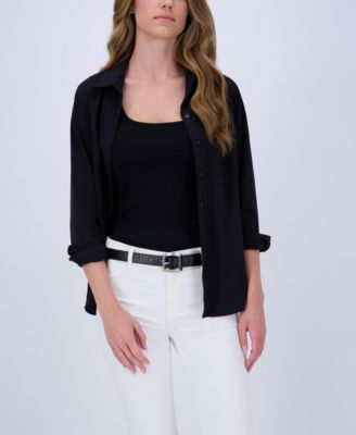 Women's Two-in-One Reversible Puffed Beveled Edge Buckle Belt