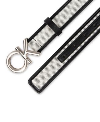 Women's Woven Inlay Leather Belt with Puff CK Monogram Buckle Belt