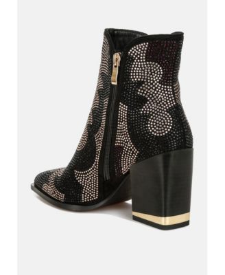 Womens Zarka Rhinestones Embellished Block Heel Boots