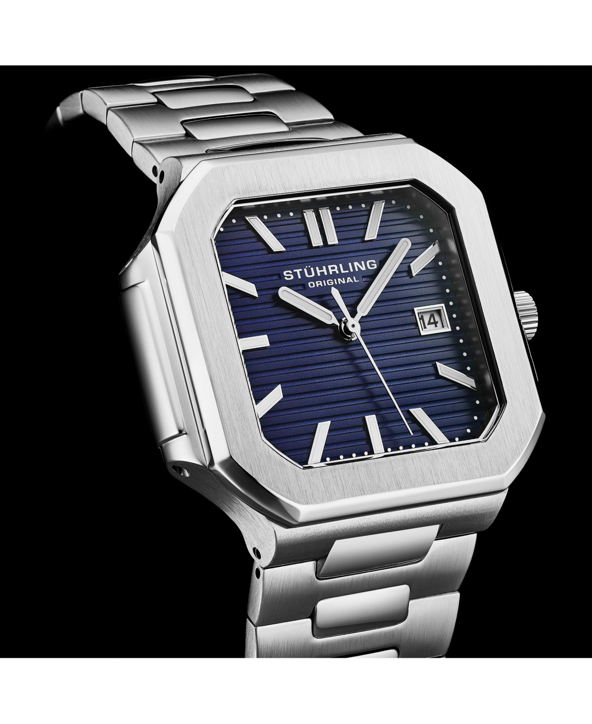 Stuhrling Modulus 4064 Men s 43 mm Quartz Watch Brushed Steel Case Sunray Dial and Integrated Bracelet