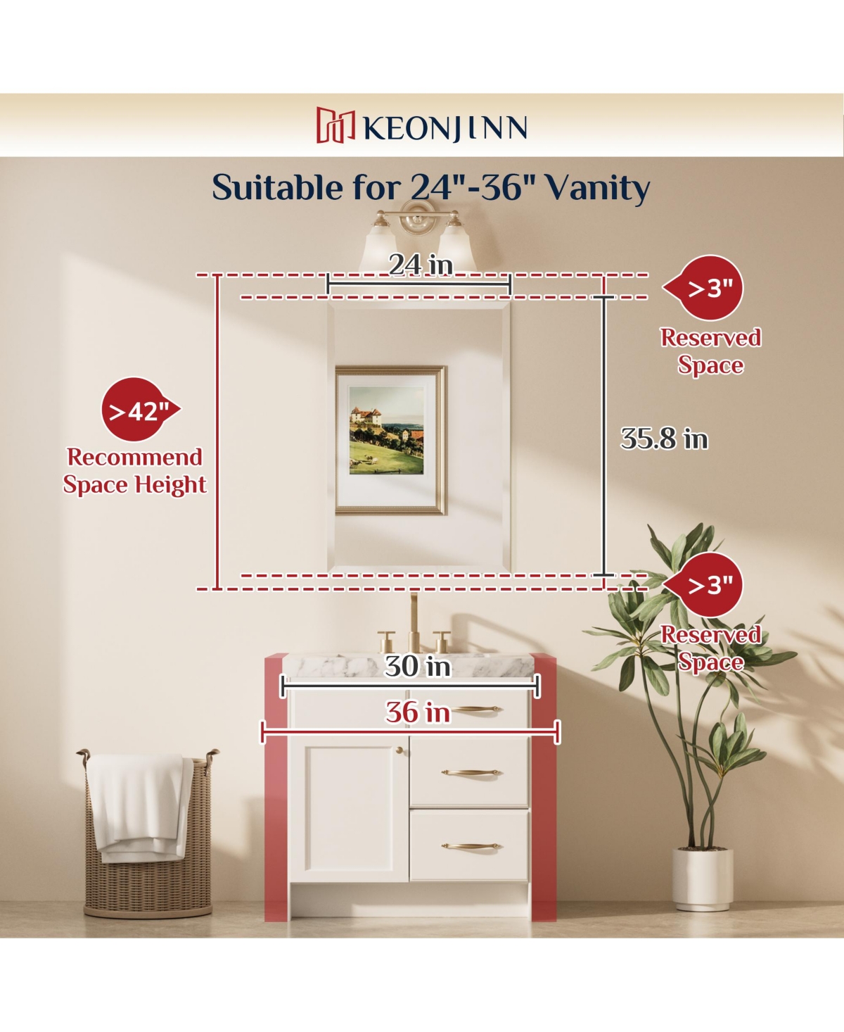 Keonjinn Inch Beveled Bathroom Vanity Mirror Shatterproof Frameless Wall Mirrored Over Sink Horizontal/Vertical